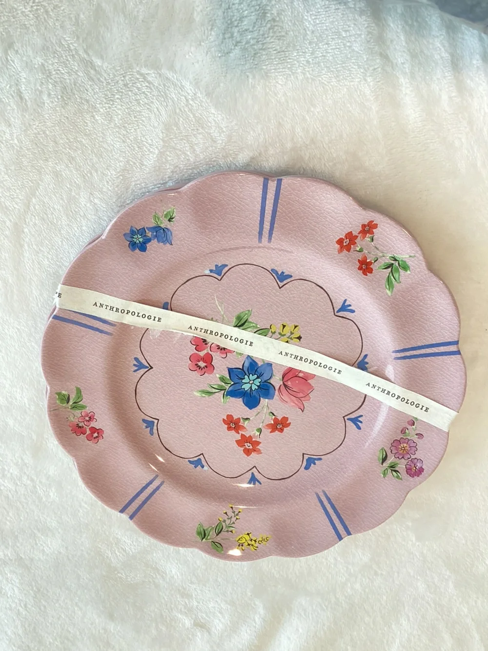 Anthropologie Melamine Dinner Plates Annette Floral New Set of 4 Lilac 12.25”